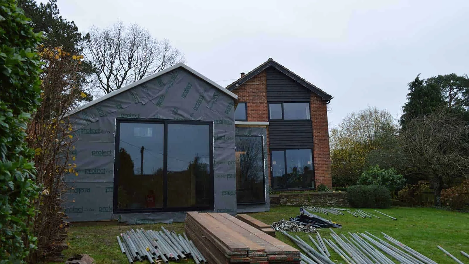 Near-Passivhaus Annex - glazing installed